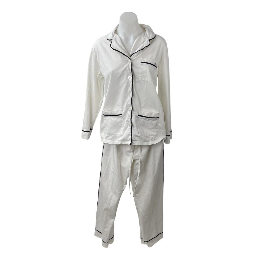 KIP Collared Long Sleeve Button Down Top Wide Leg Pants Pajama Sleepwear Set M